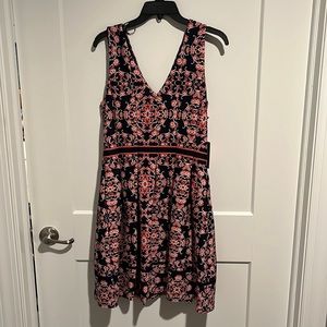 Red and navy cocktail dress